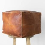 Brown square leather pouf
