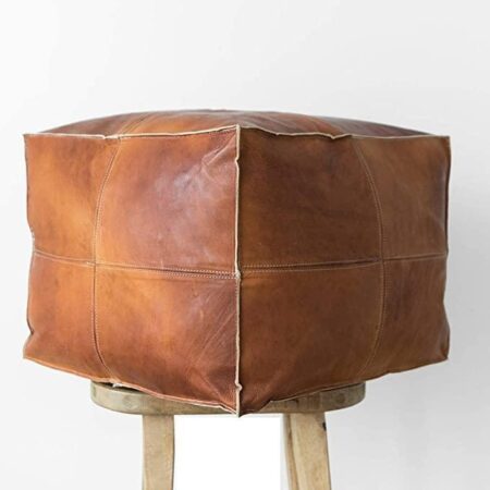 Brown square leather pouf