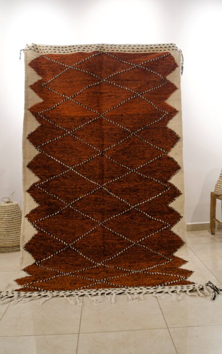 Handwoven Moroccan Diamond Rug - Rich Brown and White