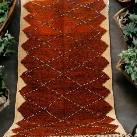 Handwoven Moroccan Diamond Rug - Rich Brown and White