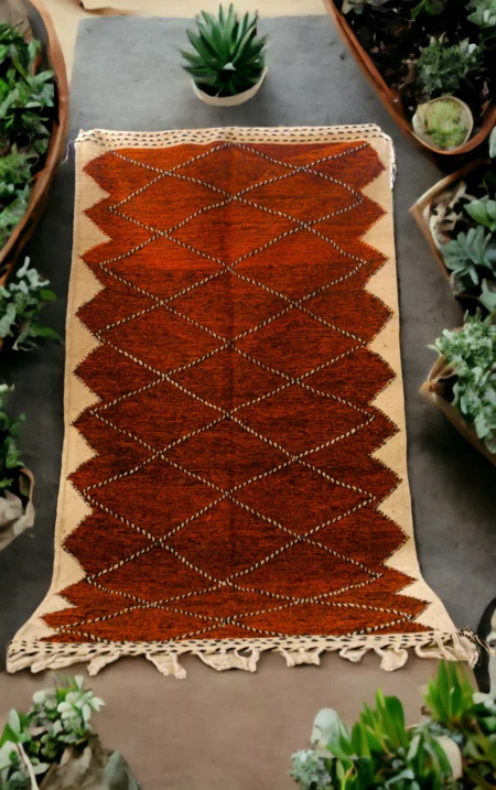 Handwoven Moroccan Diamond Rug - Rich Brown and White