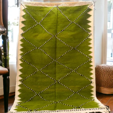 Handwoven Moroccan Rug - Serene Green and White