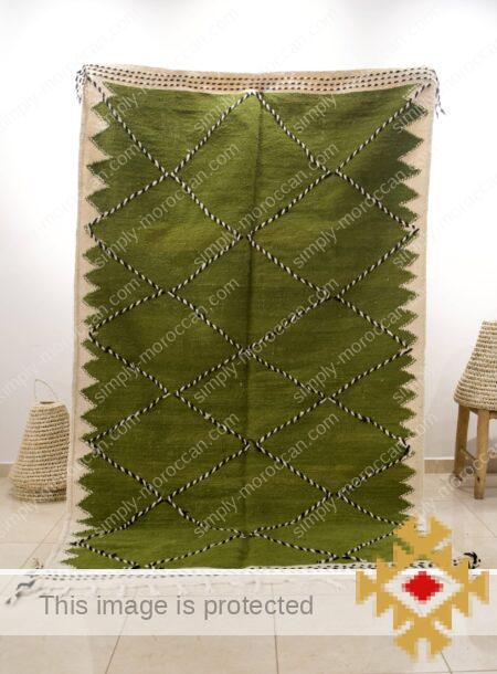 Handwoven Moroccan Rug - Serene Green and White