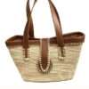 Straw and Leather Shopping Basket