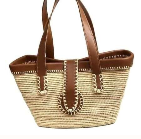 Straw and Leather Shopping Basket