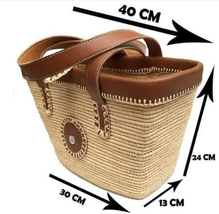 Straw and Leather Shopping Basket