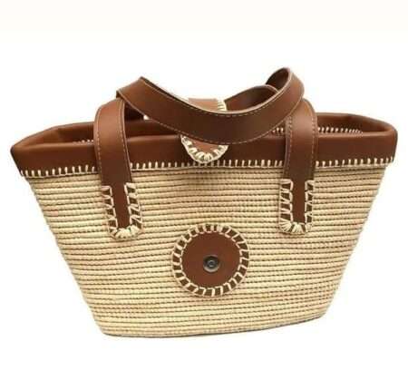 Straw and Leather Shopping Basket