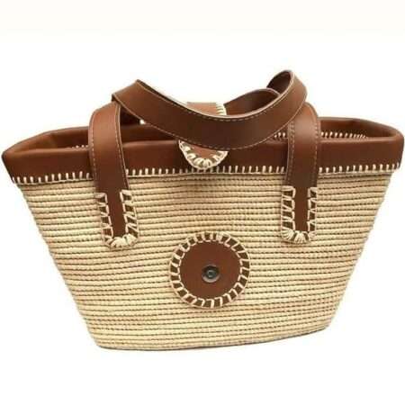 Straw and Leather Shopping Basket